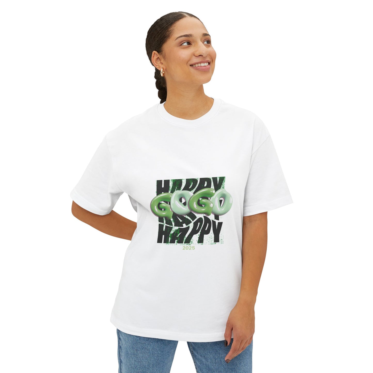 Happy Vibe Unisex Oversized Boxy Tee, Chill T-Shirt, Comfy Wear, Casual Outfit, Gift for Her, Happy Design